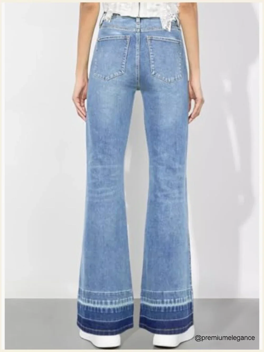 High Waist Bell Bottom Stretch Flare Jeans - Picture 2 of 7